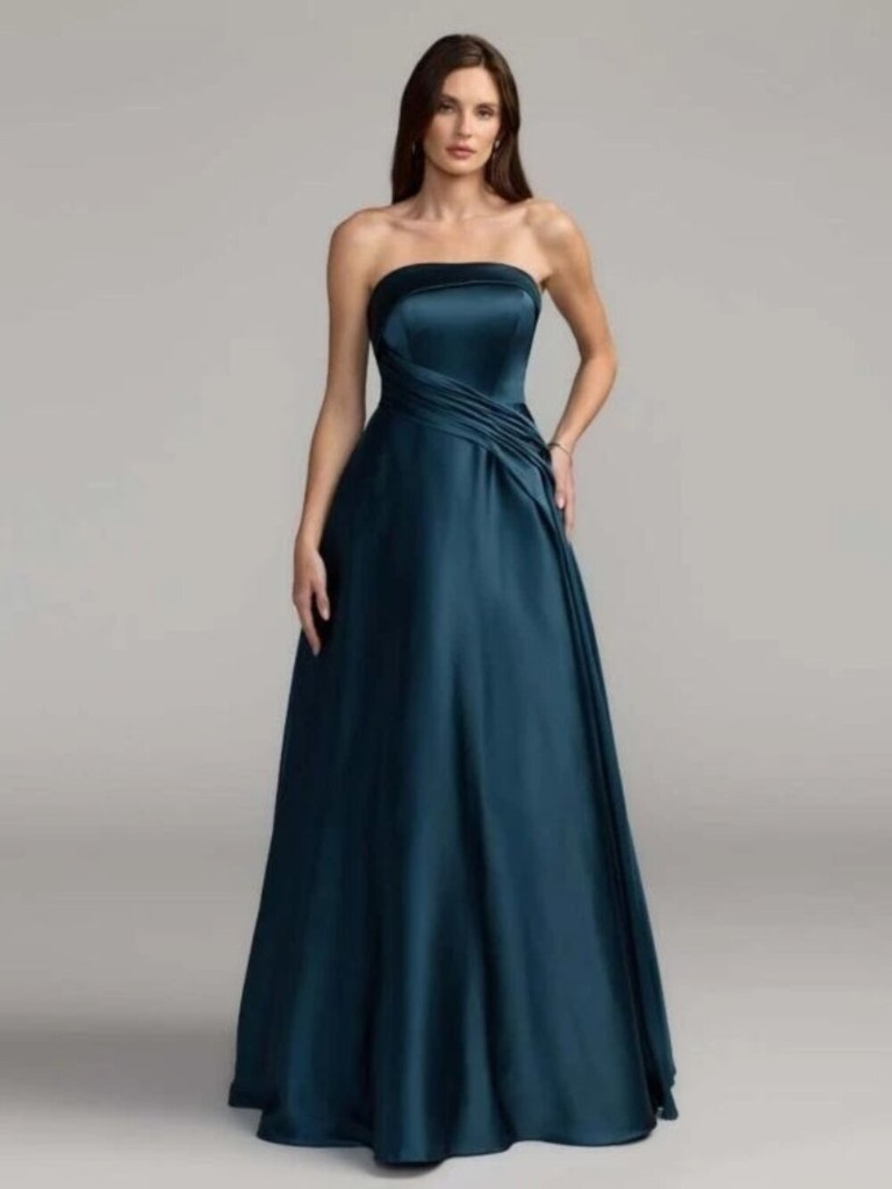 Mac Duggal Blue Satin Strapless Ballgown With Pockets